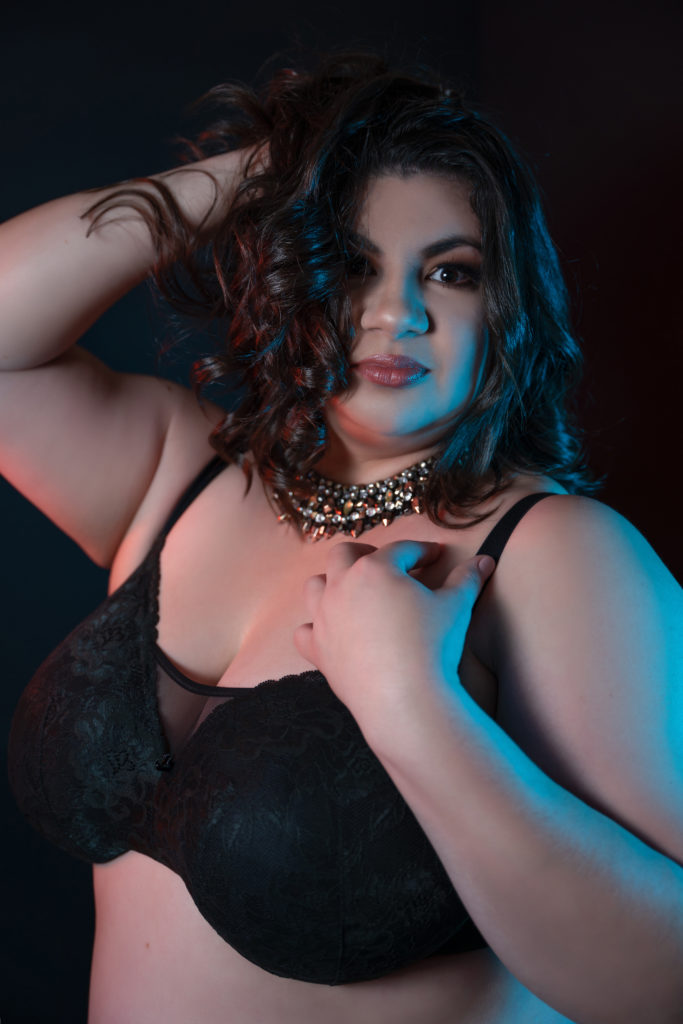 Red and Blue Neon Light Plus Size Boudoir Babe